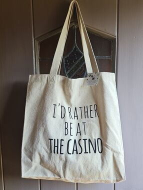 Natural Canvas Tote Bag with 'I'd Rather Be At The Casino' Quote